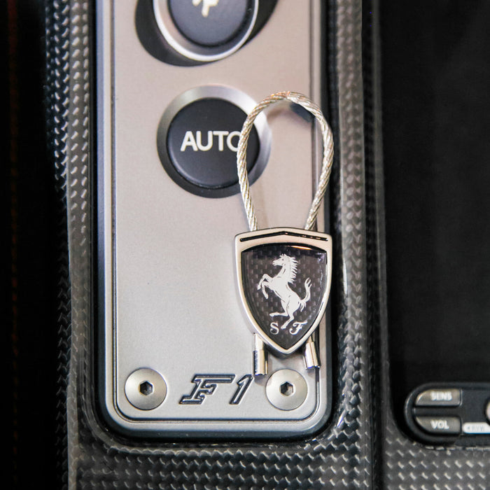 Carbon Fiber and Wire Shield Keychain